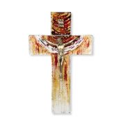 7" Sunset and Earth Tones on a White Glass Cross with a Museum Gold Finish Corpus