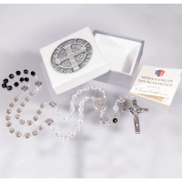 Tri Color Crystal Glass Bead St. Benedict Rosary, Boxed Tri Color Crystal Glass Bead St. Benedict Rosary, Boxed