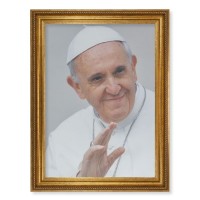 23.5" x 31" Antique Gold Leaf Beveled Frame, Roping Detail with 19" x 27" Pope Francis Canvas Artwork