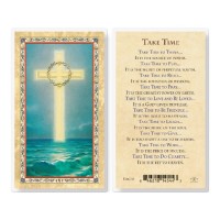 25pk - Take Time - Cross On The Ocean Gold Stamped Laminated Holy Card  Pk 25