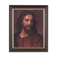 10" x 12" Walnut Frame with Gold Inside Lip and a 8" x 10" Head Of Christ Print