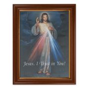 15 1/2" x 19 1/2" Walnut Finish Frame with Gold Accent and a 12" x 16" Divine Mercy Canvas Artwork