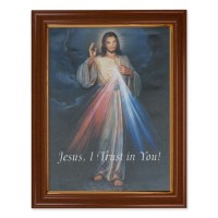 15 1/2" x 19 1/2" Walnut Finish Frame with Gold Accent and a 12" x 16" Divine Mercy Canvas Artwork
