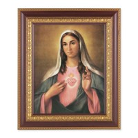 11 1/2" x 13 1/2" Cherry Frame with Gold Trim with an 8" x 10" Immaculate Heart of Mary Print