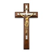 10" Walnut Wood and Pearlized Cross with Museum Gold Finish Corpus
