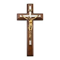 10" Walnut Wood and Pearlized Cross with Museum Gold Finish Corpus