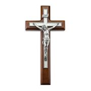 10" Walnut Wood and Pearlized Cross with a Fine Pewter Corpus