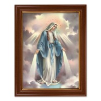 15 1/2" x 19 1/2" Walnut Finish Frame with Gold Accent and a 12" x 16" Our Lady of Grace Textured Art