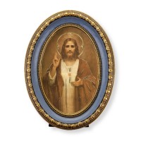 5 1/2" x 7 1/2" Oval Gold-Leaf Frame with a Chambers: Sacred Heart of Jesus Print