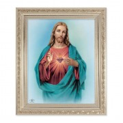 10" x 12" Ornate Silver Frame with a Sacred Heart of Jesus Print