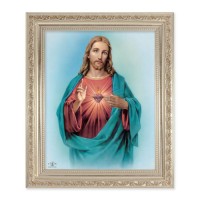 10" x 12" Ornate Silver Frame with a Sacred Heart of Jesus Print