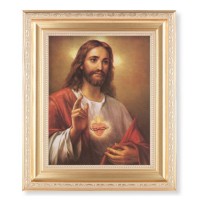 10 1/4" x 12 1/4" Satin Gold Frame with an 8" x 10" Sacred Heart of Jesus Print