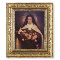 12 1/2" x 14 1/2" Ornate Gold Leaf Antique Frame with 8" x 10" St. Therese Print