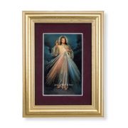 5 1/4" x 6 3/4" Gold Leaf Frame-Burgundy Matte with a 2 1/2" x 3 3/4" Divine Mercy Print