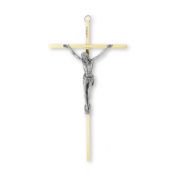 10" Brass Finish Metal Cross with Antiqued Silver Finish Corpus