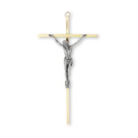 10" Brass Finish Metal Cross with Antiqued Silver Finish Corpus
