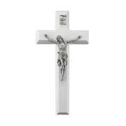 7" White Wood Crucifix with Genuine Fine Pewter Corpus