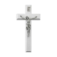 7" White Wood Crucifix with Genuine Fine Pewter Corpus 7" White Wood Crucifix with Genuine Fine Pewter Corpus