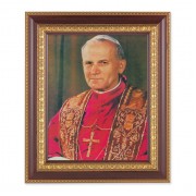 11 1/2" x 13 1/2" Cherry Frame with Gold Trim with an 8" x 10" Pope John Paul II Print