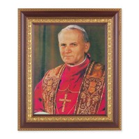 11 1/2" x 13 1/2" Cherry Frame with Gold Trim with an 8" x 10" Pope John Paul II Print