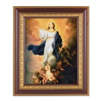 11 1/2" x 13 1/2" Cherry Frame with Gold Trim with an 8" x 10" The Immaculate Conception Print