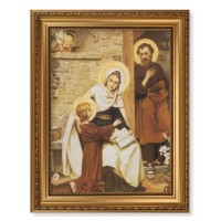 15 1/2" x 19 1/2" Antique Gold Leaf Beveled Frame with Bead Inlay and 12" x 16" The Holy Family in Nazareth Textured Art