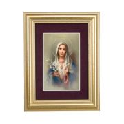 5 1/4" x 6 3/4" Gold Leaf Frame-Burgundy Matte with a 2 1/2" x 3 3/4" Immaculate Heart of Mary Print