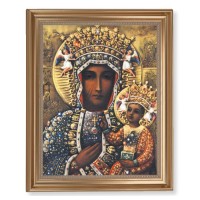 13 1/2" x 16 9/16" Gold Leaf Antique Finished Frame with 11" x 14" Our Lady of Czestochowa Textured Art