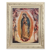 8.25" x 10.25" Silver Ornate Frame with a 6" x 8" Our Lady of Guadalupe with Angels Print