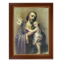 15 1/2" x 19 1/2" Walnut Finish Frame with Gold Accent and a 12" x 16" Saint Joseph Textured Art
