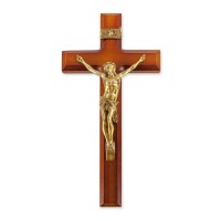 11" Two Tone Wood Cross with Museum Gold Tone Corpus 11" Two Tone Wood Cross with Museum Gold Tone Corpus