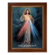15 1/2" x 19 1/2" Walnut Finish Frame with Gold Accent and a 12" x 16" Divine Mercy Spanish Textured Art
