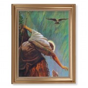 13 1/2" x 16 9/16" Gold Leaf Antique Finished Frame with 11" x 14" Hook: The Lost Sheep Textured Art