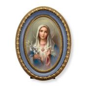 5 1/2" x 7 1/2" Oval Gold-Leaf Frame with a Immaculate Heart of Mary Print
