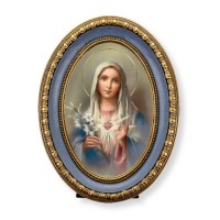 5 1/2" x 7 1/2" Oval Gold-Leaf Frame with a Immaculate Heart of Mary Print