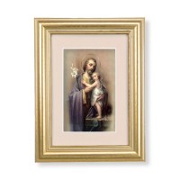 5 1/4" x 6 3/4" Gold Leaf Frame-Cream Matte with a 2 1/2" x 3 3/4" Saint Joseph Print