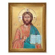 23.5" x 31" Antique Gold Leaf Beveled Frame, Roping Detail with 19" x 27" Christ the Teacher Textured Art