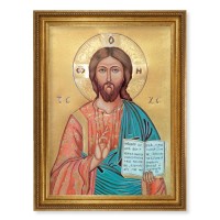 23.5" x 31" Antique Gold Leaf Beveled Frame, Roping Detail with 19" x 27" Christ the Teacher Textured Art