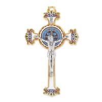St. Benedict Painted Wood Laser Cut Crucifix