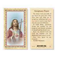 25pk - Acceptance Prayer  SHJ With Cross  Gold Stamped Laminated Holy Card  Pk 25