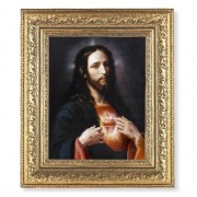 12 1/2" x 14 1/2" Ornate Gold Leaf Antique Frame with 8" x 10" The Sacred Heart of Jesus Print