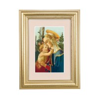 5 1/4" x 6 3/4" Gold Leaf Frame-Cream Matte with a 2 1/2" x 3 3/4" Madonna and Child Print