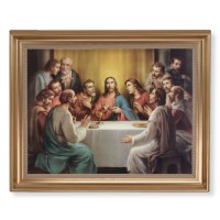 13 1/2" x 16 9/16" Gold Leaf Antique Finished Frame with 11" x 14" Last Supper Textured Art