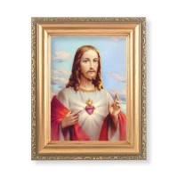 5.5" x 7" Antique Gold Frame with a Sacred Heart of Jesus Print