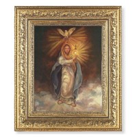 12 1/2" x 14 1/2" Ornate Gold Leaf Antique Frame with 8" x 10" Mary with Monstrance Print