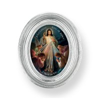 3 1/2" x 4 1/2" Silver Oval Frame with a Jesus King of Mercy Print
