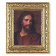 12 1/2" x 14 1/2" Ornate Gold Leaf Antique Frame with 8" x 10" Head of Christ Print