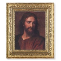 12 1/2" x 14 1/2" Ornate Gold Leaf Antique Frame with 8" x 10" Head of Christ Print