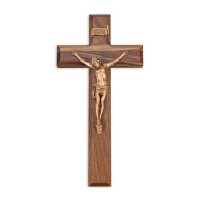 10" Walnut Wood Cross with Museum Gold Finish Corpus