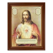 15 1/2" x 19 1/2" Walnut Finish Frame with Gold Accent and a 12" x 16" Sacred Heart of Jesus - Enthronement Textured Art